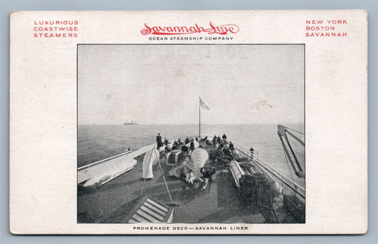 SAVANNAH LINER OCEAN STEAMSHIP CO. PROMENADE DECK ANTIQUE POSTCARD