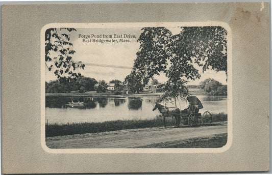 EAST BRIDGEWATER MA FORGE POND FROM EAST DRIVE ANTIQUE POSTCARD