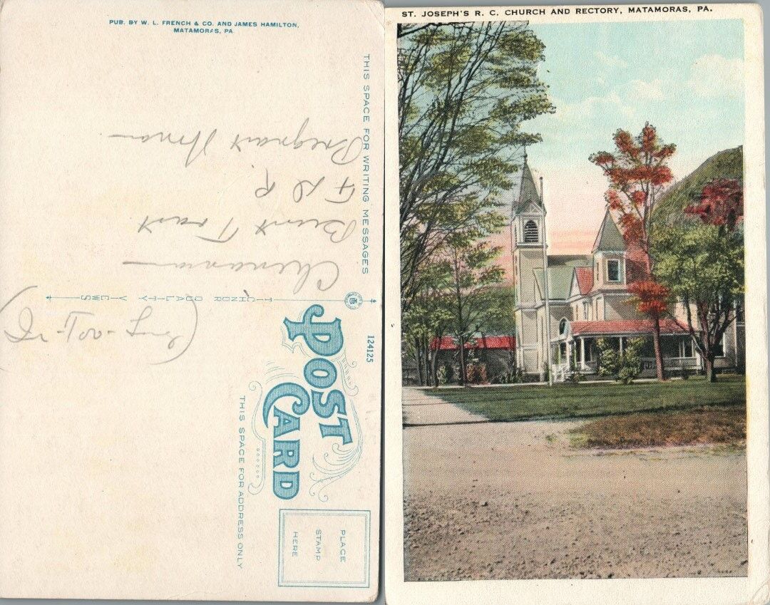ANTIQUE POSTCARD ST.JOSEPH'S R.C. CHURCH & RECTORY MATAMORAS PA