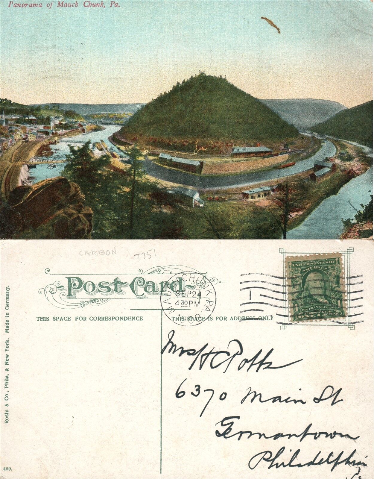 MAUCH CHUNK PA PANORAMA 1908 ANTIQUE POSTCARD