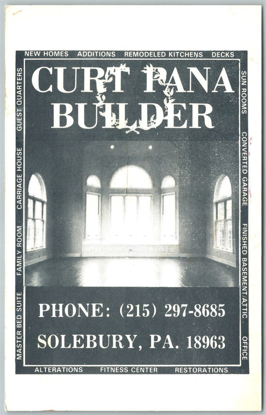SOLEBURY PA CURT PANA BUILDERS ADVERTISING VINTAGE POSTCARD