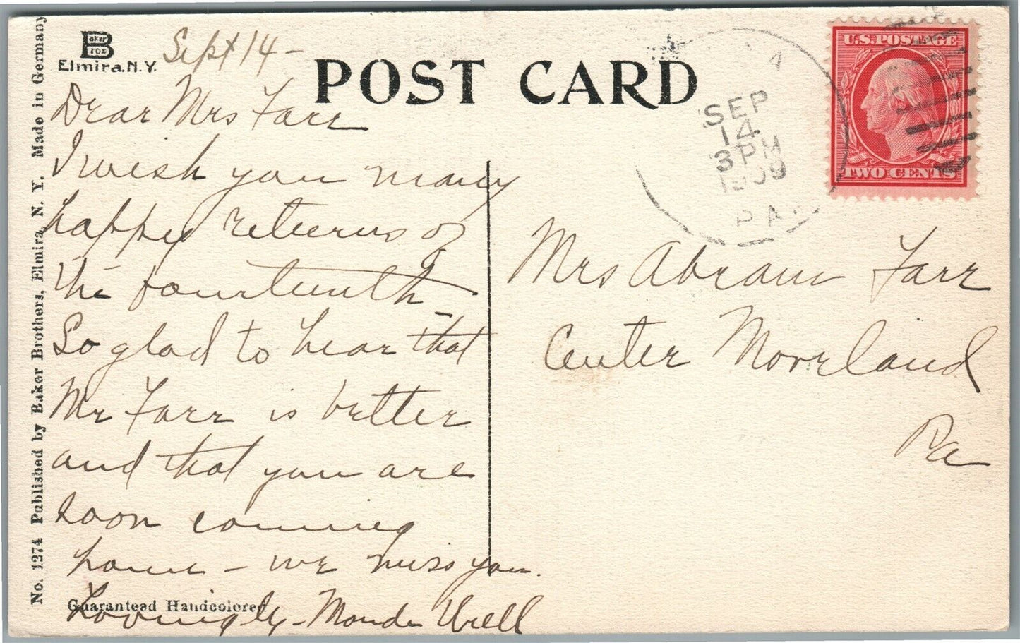 TIOGA PA BROAD STREET ANTIQUE POSTCARD