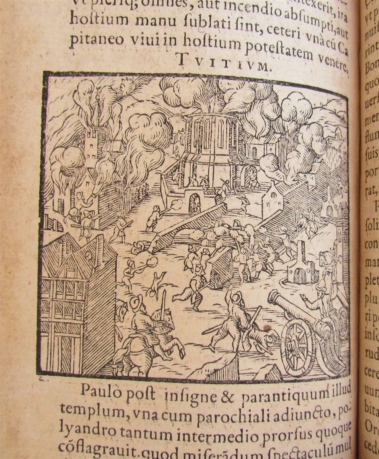 1584 DE BELLO COLONIENSI antique ILLUSTRATED W/ BATTLE SCENES vellum binding