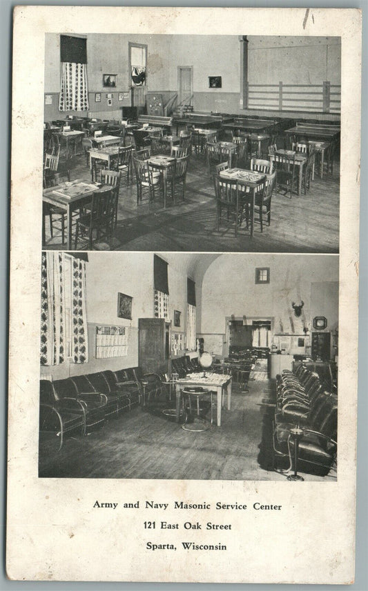US ARMY & NAVY MASONIC SERVICE CENTER 1944 VINTAGE WWII POSTCARD