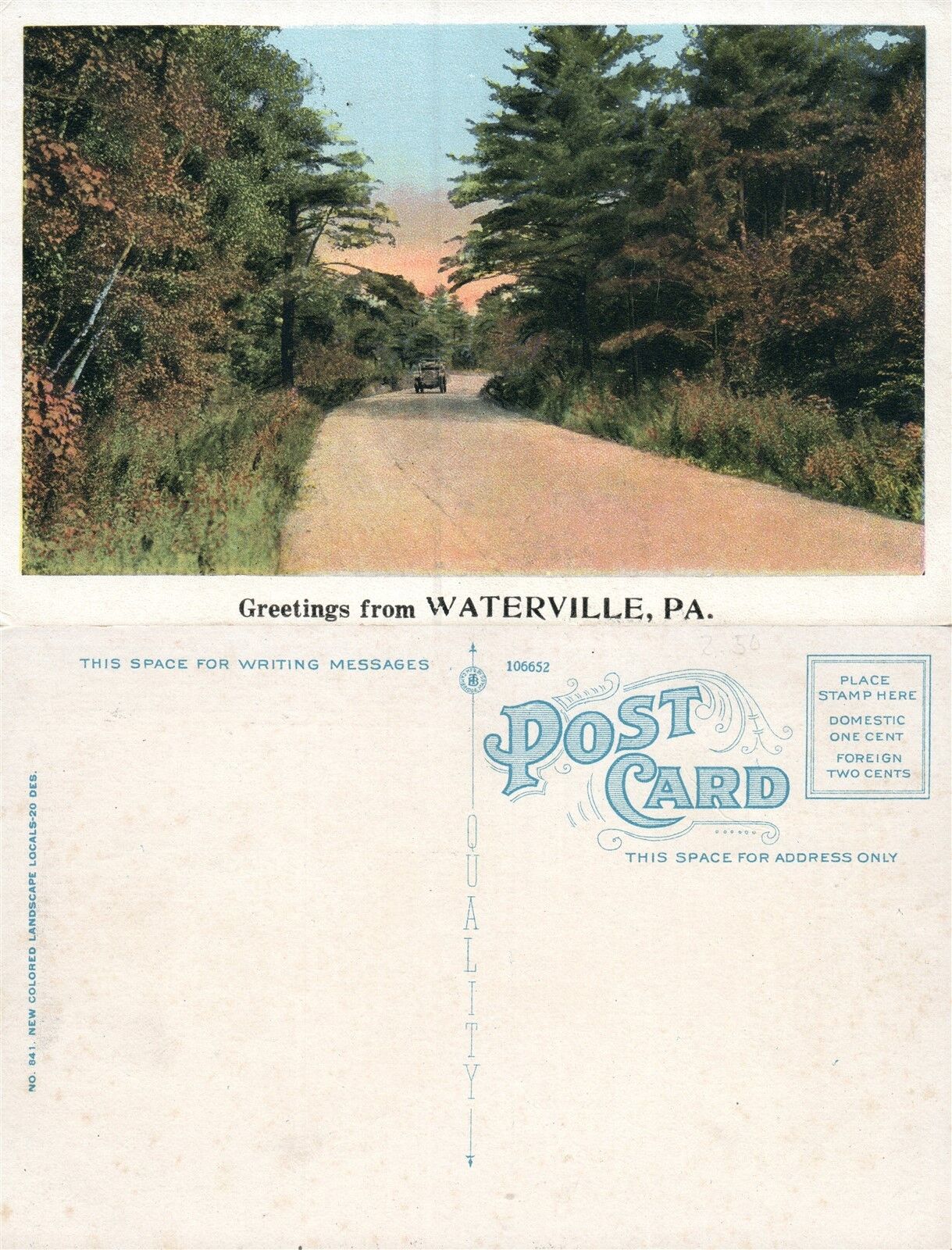 GREETINGS FROM WATERVILLE PA ROAD SCENE ANTIQUE POSTCARD