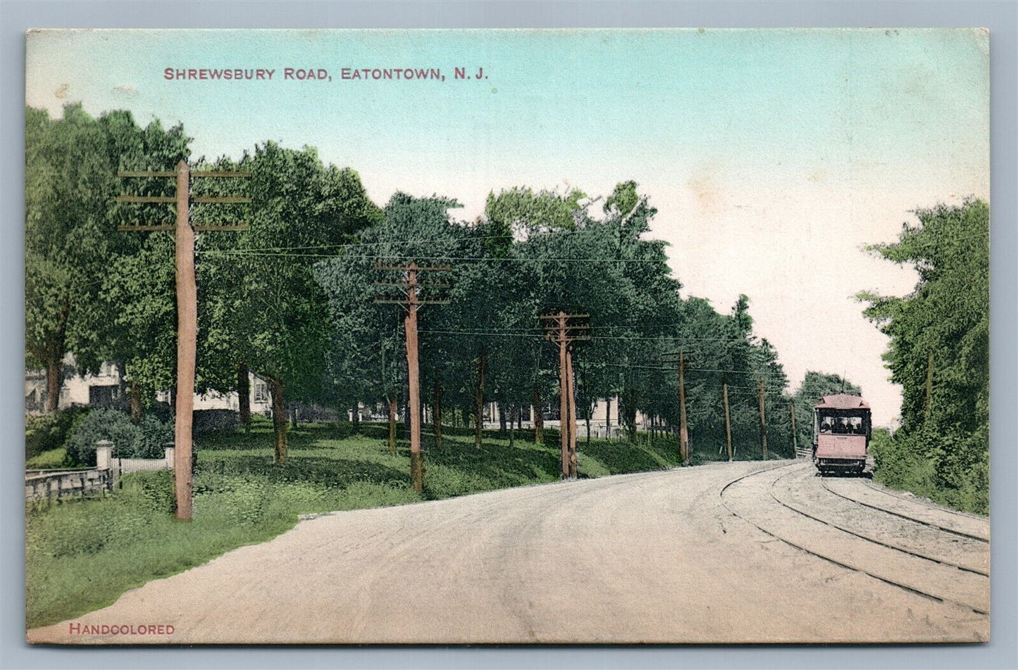 EATONTOWN NJ SHREWSBURY ROAD ANTIQUE POSTCARD trolley