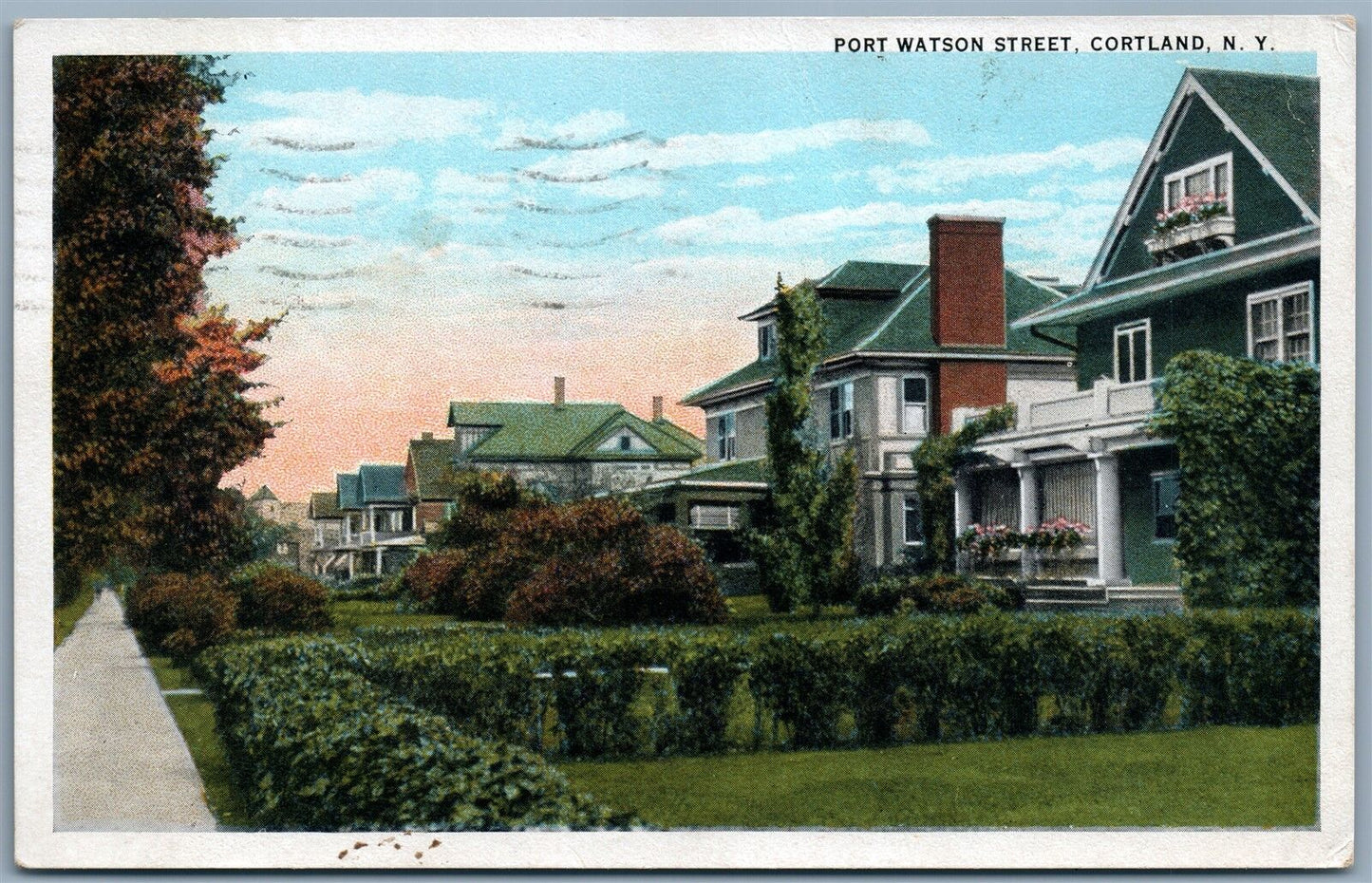 CORTLAND NY PORT WATSON STREET 1924 ANTIQUE POSTCARD