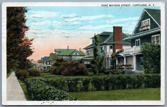CORTLAND NY PORT WATSON STREET 1924 ANTIQUE POSTCARD