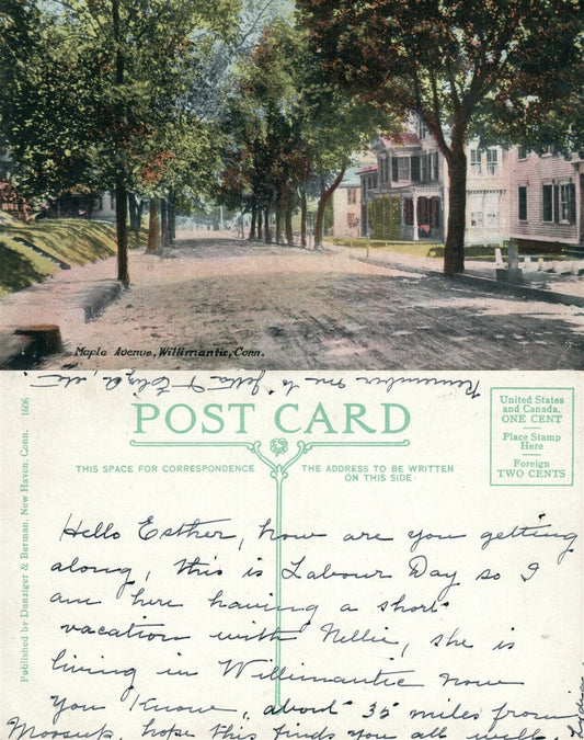 WILLIMANTIC CT MAPLE AVENUE ANTIQUE POSTCARD