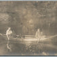 TWO MEN with DOG in CANOE ANTIQUE REAL PHOTO POSTCARD RPPC