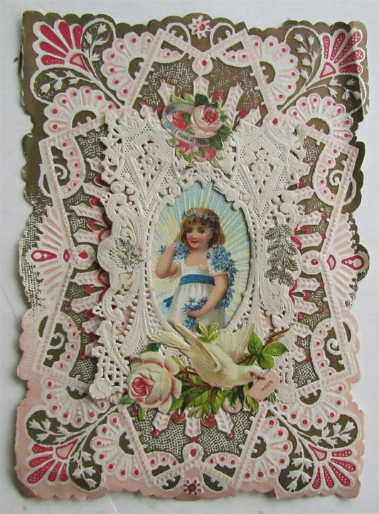 VALENTINE POP UP antique LACE CARD RARE