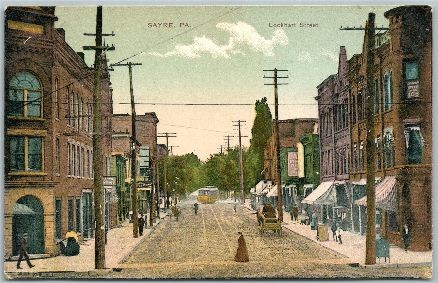 SAYRE PA LOCKHART STREET 1908 ANTIQUE POSTCARD