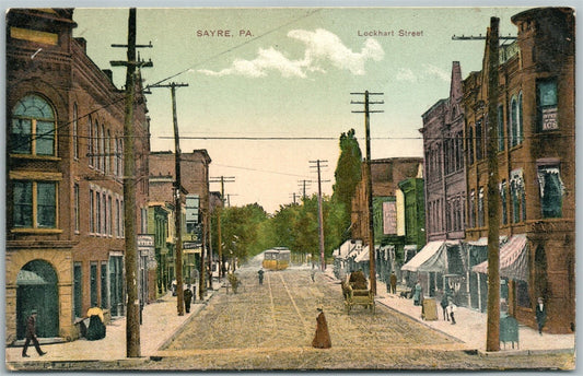 SAYRE PA LOCKHART STREET 1908 ANTIQUE POSTCARD