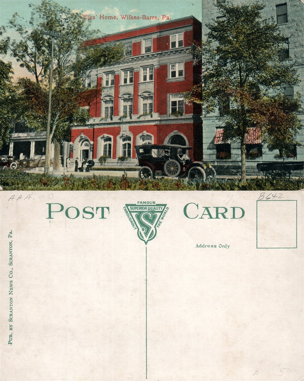 WILKES-BARRE PA ELKS' HOME ANTIQUE POSTCARD