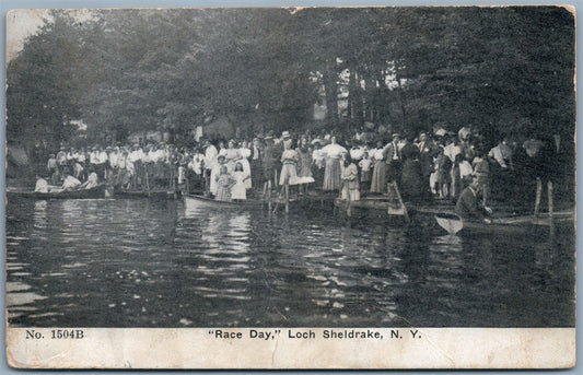 LOCH SHELDRAKE NY RACE DAY 1912 ANTIQUE POSTCARD