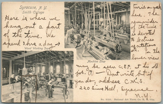 SYRACUSE NY SMITH COLLEGE WOOD WORKING DEPT. & MACHINE SHOP ANTIQUE POSTCARD