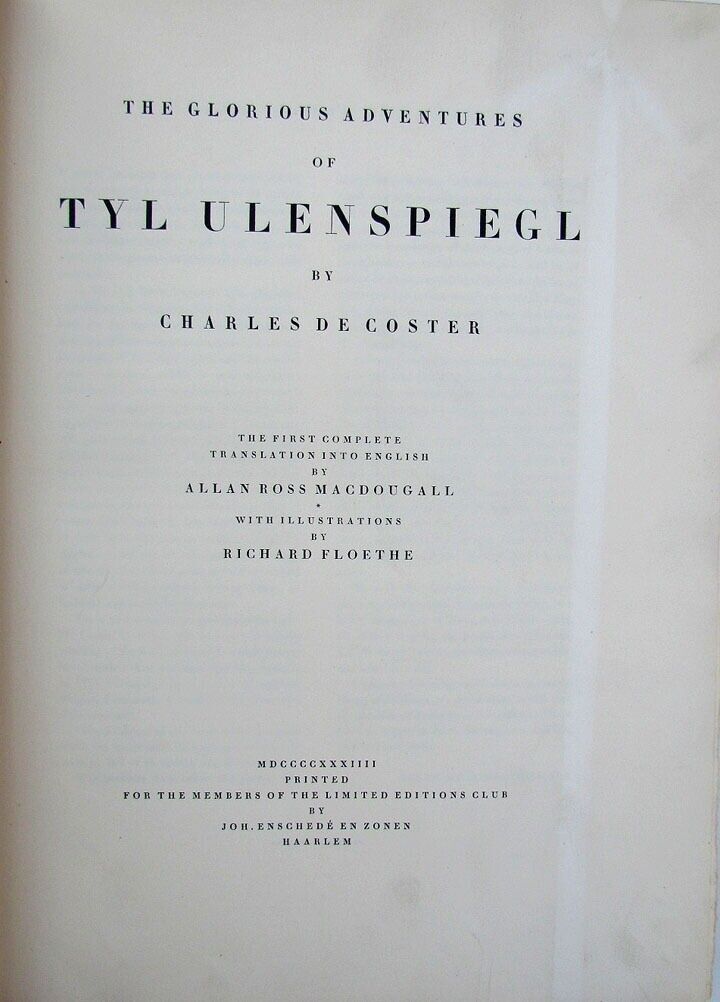 RARE 1934 GLOROIUS ADVENTURES OF TYL ULENSPIEGL LIMITED EDITION ILLUSTRATED BOOK