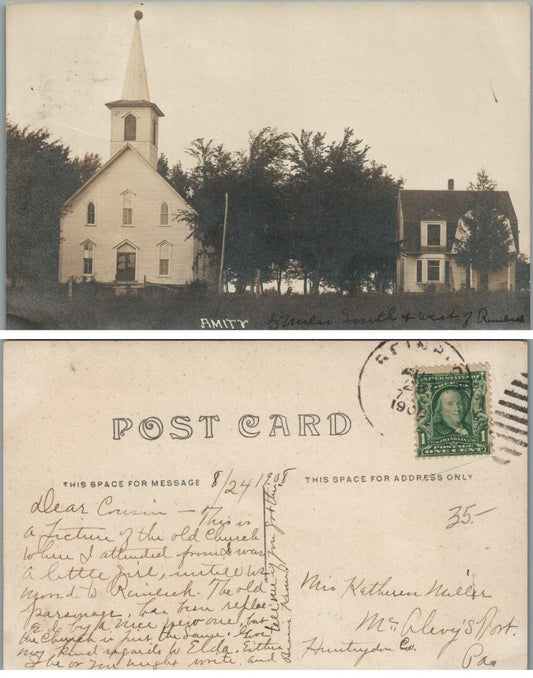 PENNSYLVANIA CHURCH 1908 RPPC REAL PHOTO POSTCARD