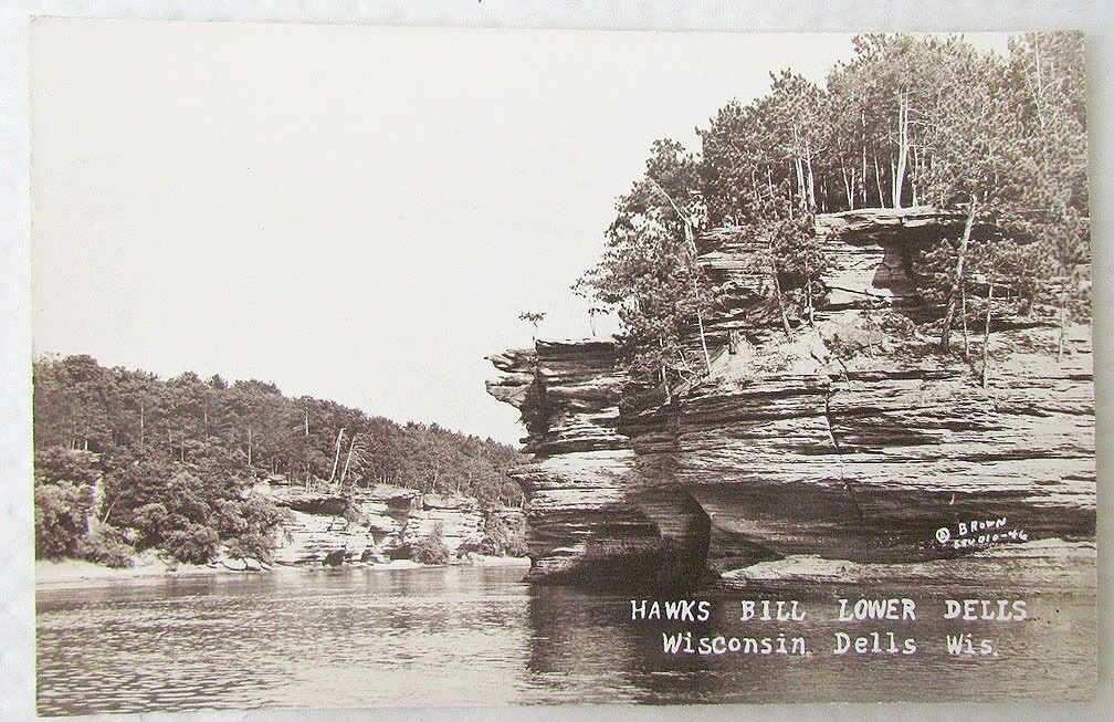 HAWKS BILL LOWER DELLS WISCONSIN DELLS WIS 1947 VINTAGE REAL PHOTO POSTCARD RPPC