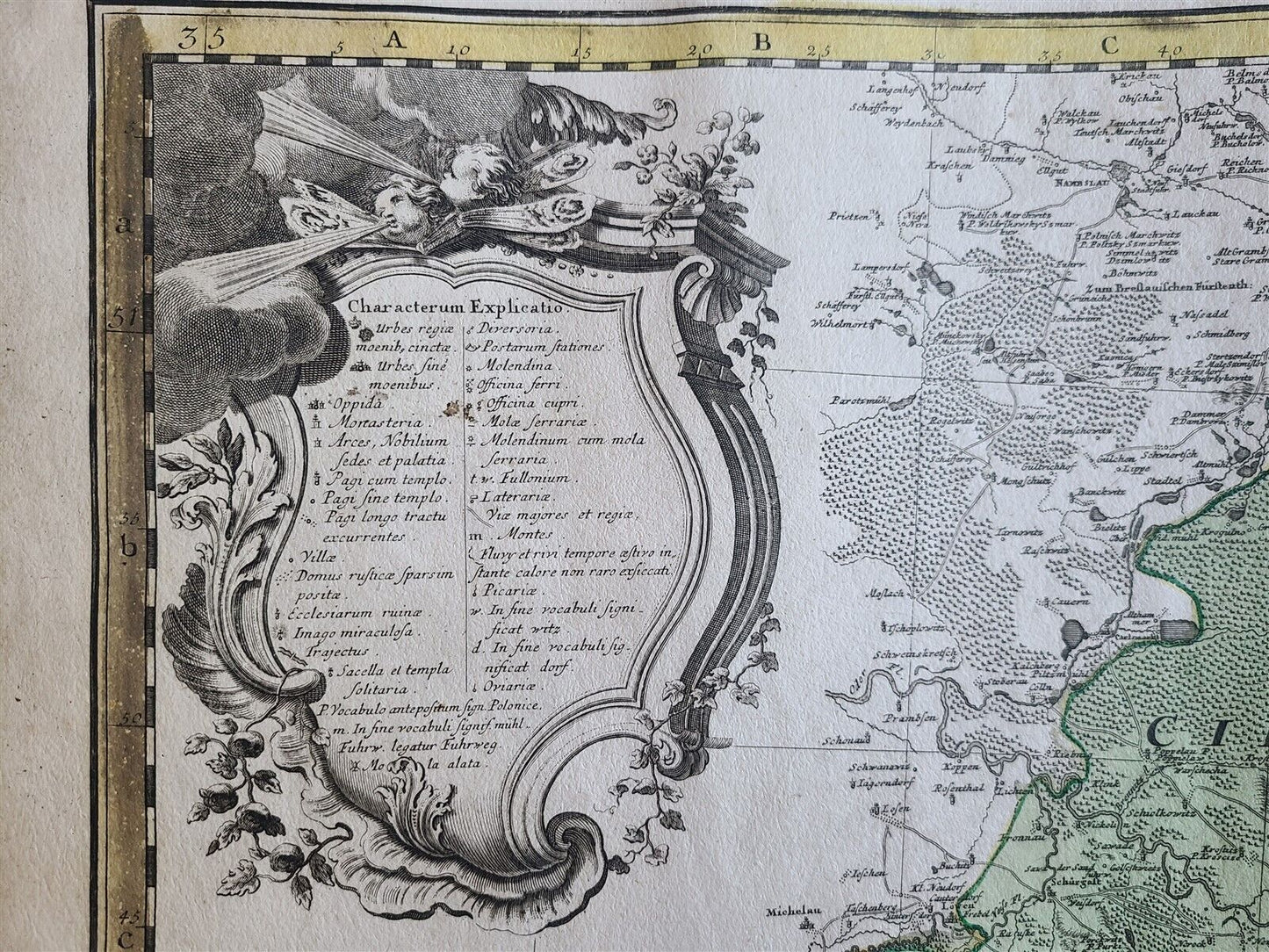 1736 LARGE MAP OF SILESIA POLAND OPPOLIENSIS antique 25 x 4 3/4"