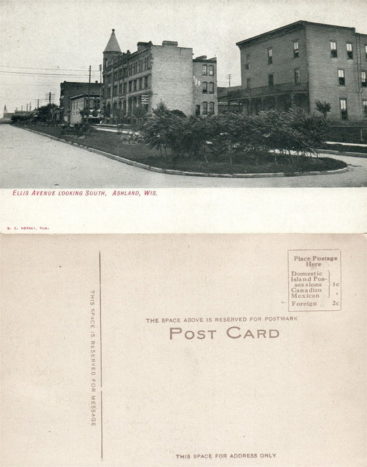 ASHLAND WI ELLIS AVE. ANTIQUE POSTCARD