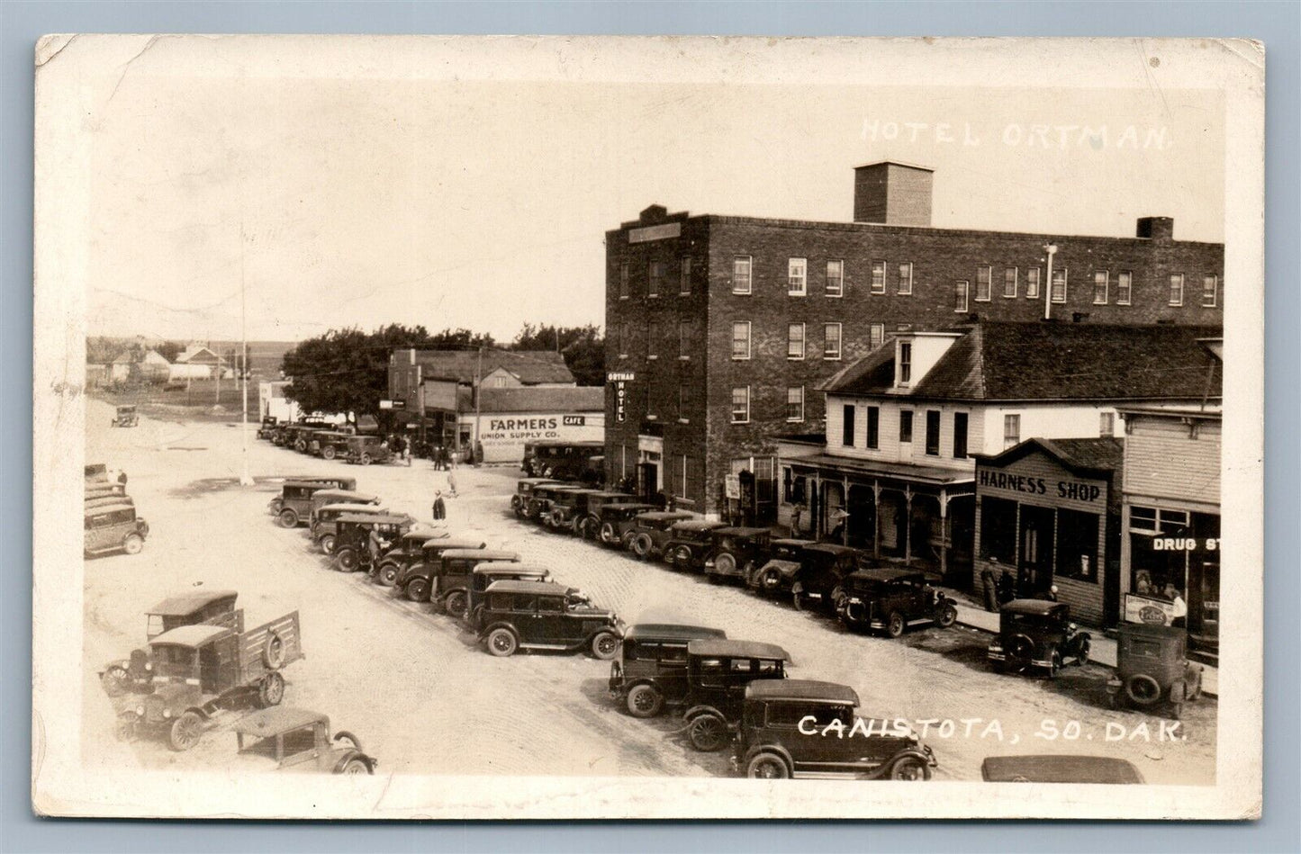 CANISTOTA SD HOTEL ORTMAN CARS TRUCKS ANTIQUE REAL PHOTO POSTCARD RPPC