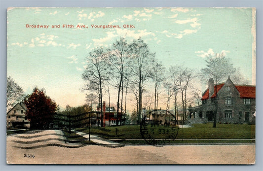 YOUNGSTOWN OH BROADWAY & FIFTH AVENUE 1914 ANTIQUE POSTCARD