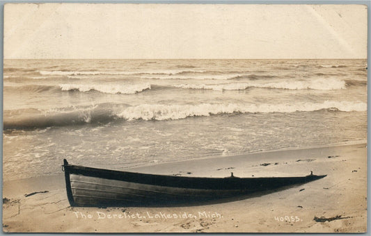 DERELICT MI LAKESIDE BOAT ANTIQUE REAL PHOTO POSTCARD RPPC