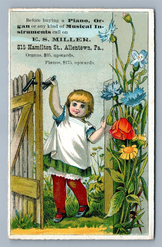 VICTORIAN TRADE CARD E.S.MILLER PIANO ORGAN MUSICAL INSTRUMENTS ALLENTOWN PA