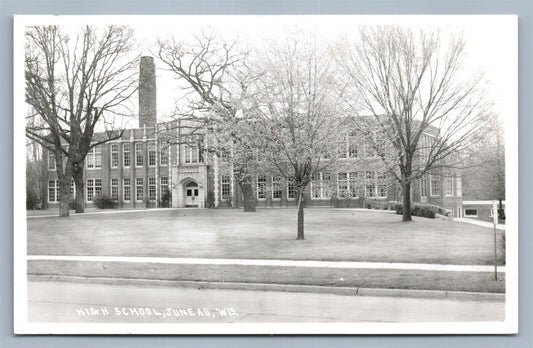 JUNEAU WI HIGH SCHOOL VINTAGE REAL PHOTO POSTCARD RPPC