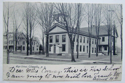 1907 VINTAGE UNDIVIDED POSTCARD HIGH SCHOOL ELLENVILE N.Y.