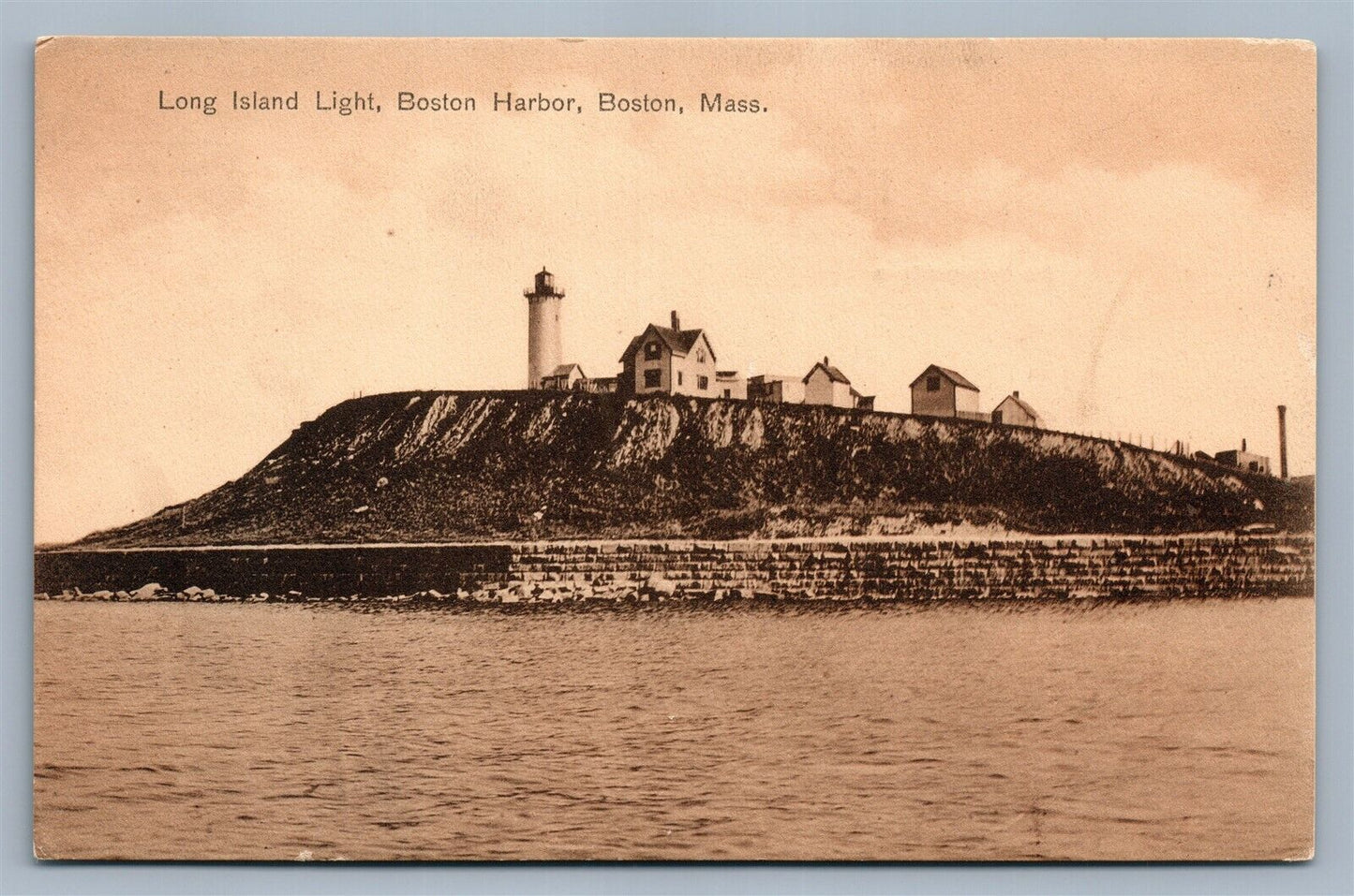 BOSTON HARBOR MA LONG ISLAND LIGHT HOUSE ANTIQUE POSTCARD