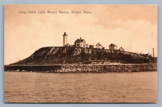 BOSTON HARBOR MA LONG ISLAND LIGHT HOUSE ANTIQUE POSTCARD