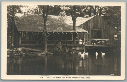 WESTMINSTER MA TEA HOUSE & POND ANTIQUE REAL PHOTO POSTCARD RPPC