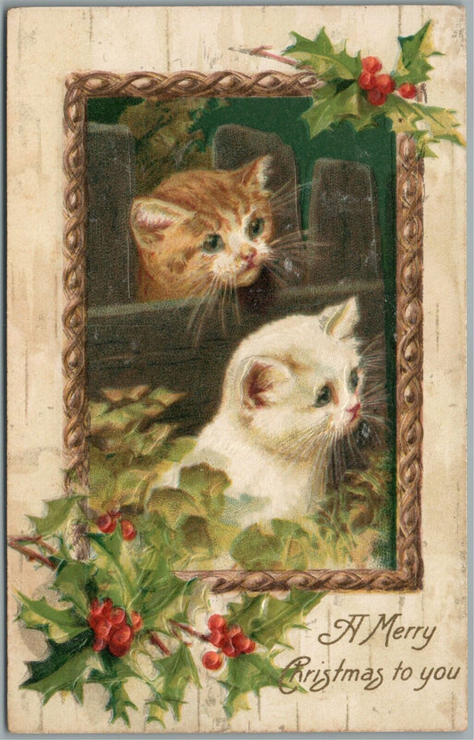 CHRISTMAS ANTIQUE POSTCARD w/ CATS