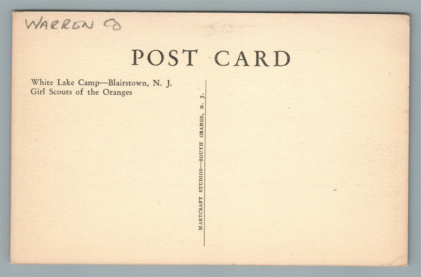 BLAIRSTOWN NJ GIRL SCOUTS WHITE LAKE CAMP VINTAGE POSTCARD