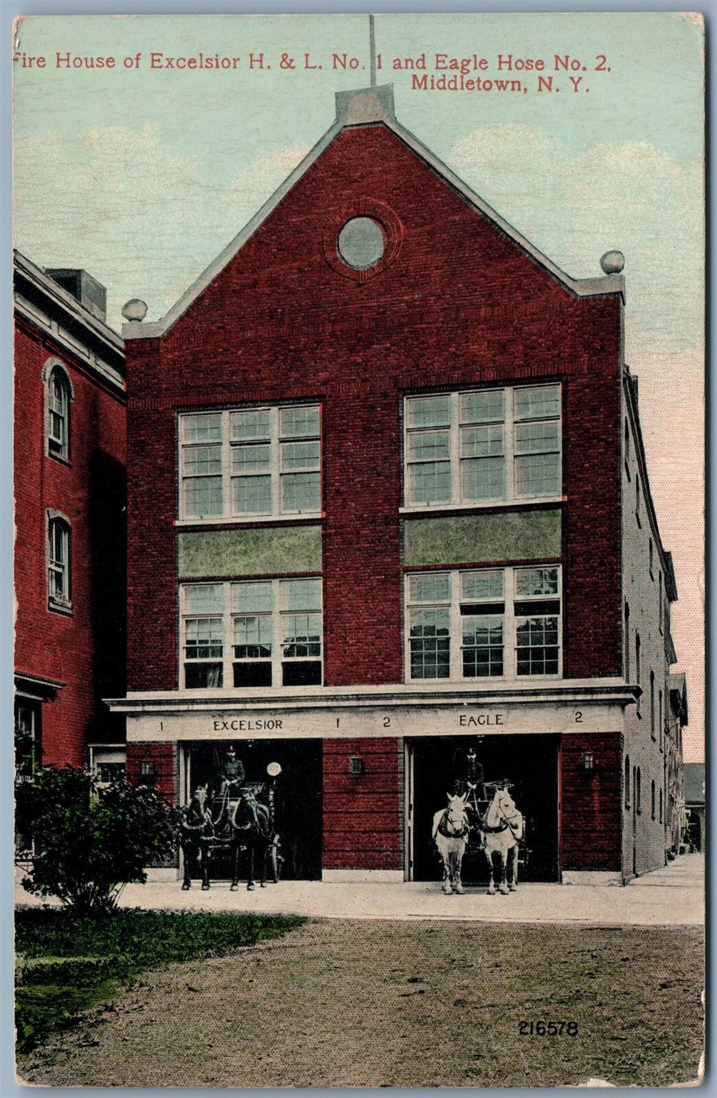 MIDDLETOWN NY FIRE HOUSE OF EXCELSIOR & EAGLE HOSE No.2 ANTIQUE POSTCARD