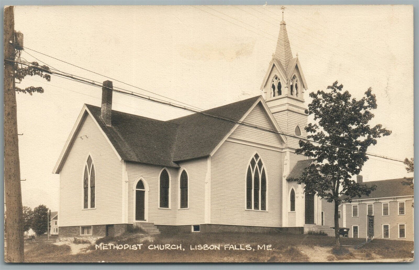 LISBON FALLS ME METHODIST CHURCH ANTIQUE REAL PHOTO POSTCARD RPPC