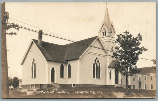 LISBON FALLS ME METHODIST CHURCH ANTIQUE REAL PHOTO POSTCARD RPPC