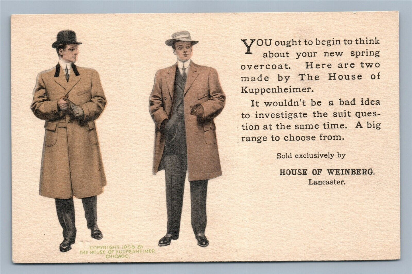 LANCASTER PA HOUSE OF WEINBERG MENS FASHION 1908 ADVERTISING ANTIQUE POSTCARD
