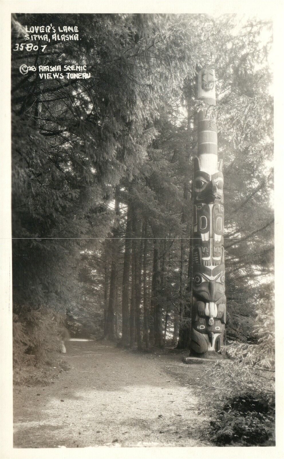 INDIAN TOTEM POLES LOVER'S LANE SITKA AK ANTIQUE REAL PHOTO POSTCARD RPPC