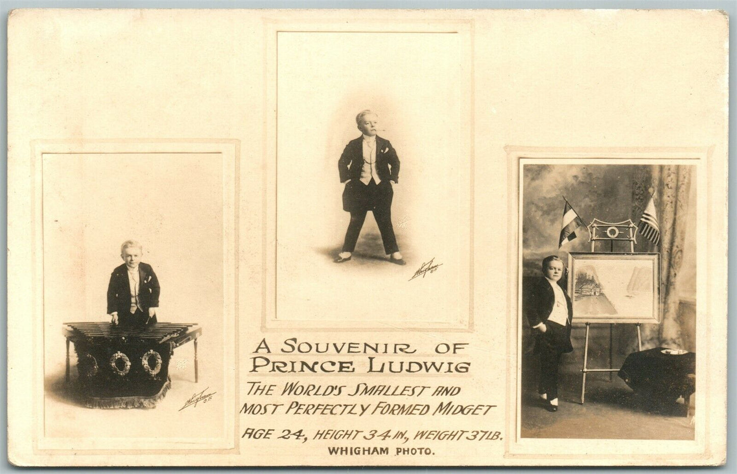 LILLIPUTIAN PRINCE LUDWIG WORLDS SMALLEST MIDGET ANTIQUE REAL PHOTO PC RPPC