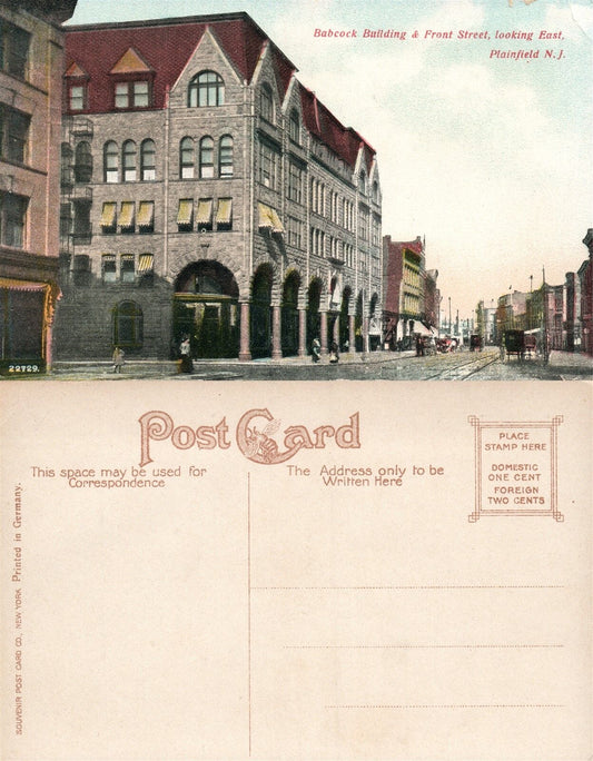 PLAINFIELD N.J. BABCOCK BUILDING & FRONT STREET ANTIQUE POSTCARD