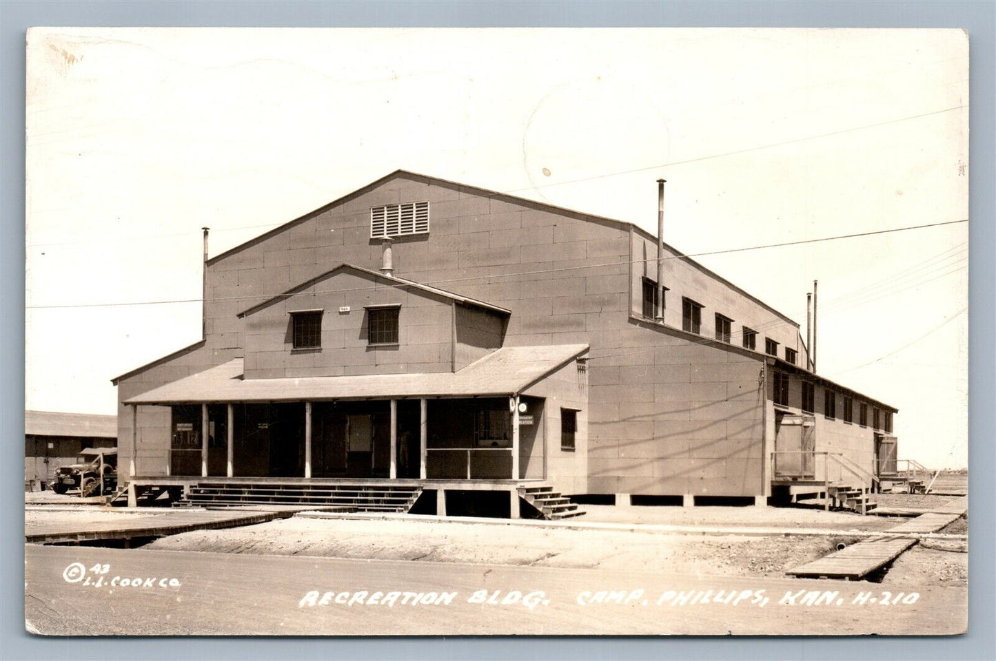 CAMP PHILLIPS KS RECREATION BUILDING ANTIQUE REAL PHOTO POSTCARD RPPC