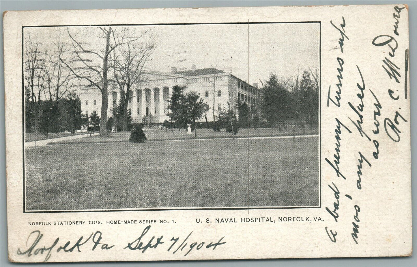 NORFOLK VA US NAVAL HOSPITAL ANTIQUE POSTCARD