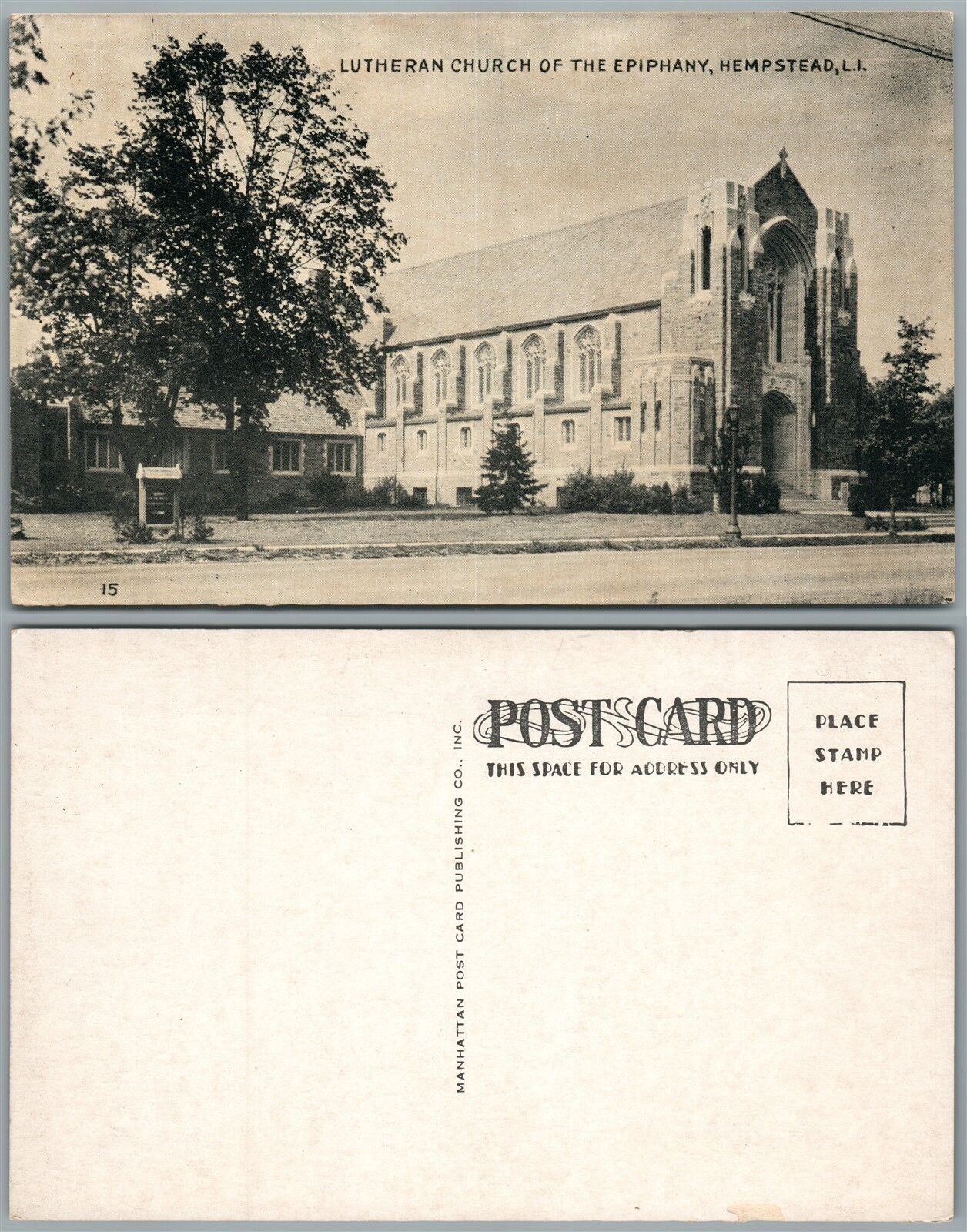 LONG ISLAND HEMPSTEAD N.Y. LUTHERAN CHURCH OF EPIPHANY ANTIQUE POSTCARD