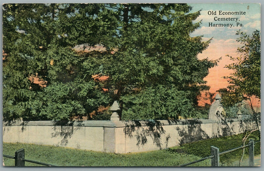 HARMONY PA OLD ECONOMITE CEMETERY ANTIQUE POSTCARD