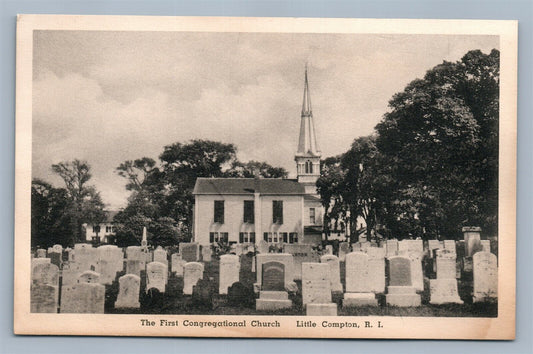 LITTLE COMPTON RI FIRST CONGREGATIONAL CHURCH & CEMETERY ANTIQUE POSTCARD