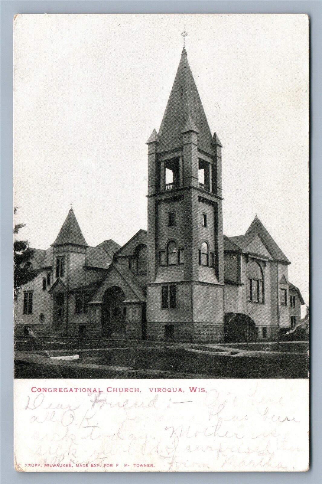 VIROQUA WI CONGREGATIONAL CHURCH ANTIQUE POSTCARD