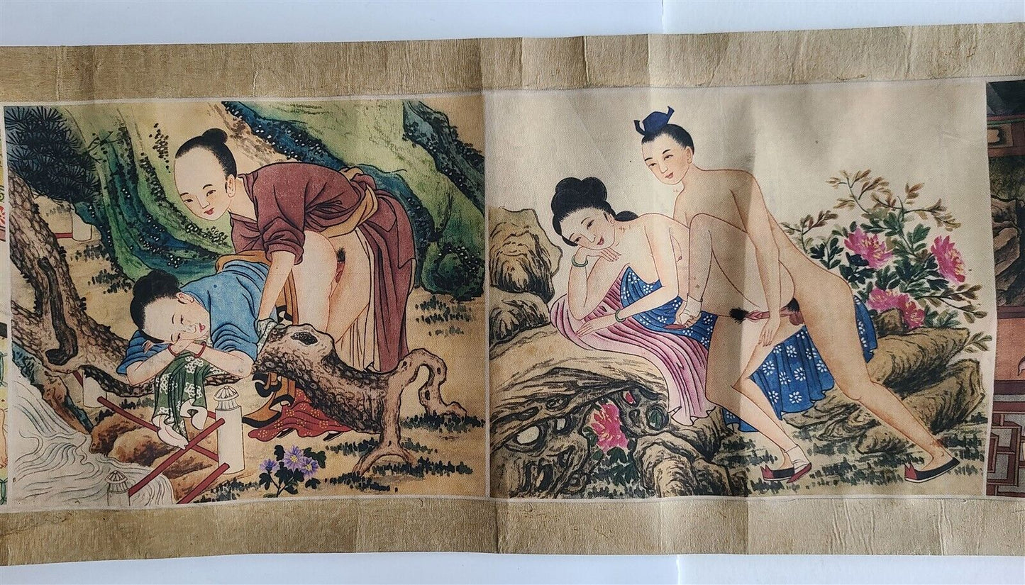 1920s CHINESE EROTIC SCROLL HAND PAINTED vintage SHUNGA 10 by 123"